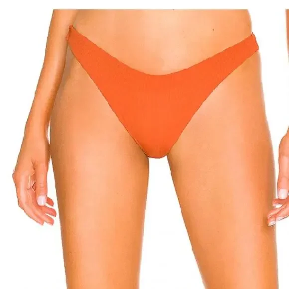 L*SPACE Cabana Bitsy Bikini Bottom Amber Burnt Orange Ribbed Stretch Medium NEW - Picture 2 of 13